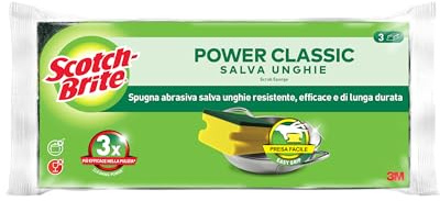Scotch-Brite Estropajo salvauñas clásico, 3 unidades por paquete, para la Limpieza Diaria de Platos, sartenes antiadherentes y Superficies de Cristal