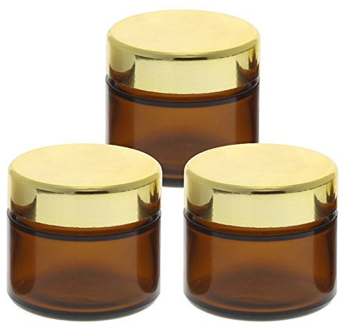 Braun Glas-Tiegel 50ml mit Deckel Gold, Leere Kosmetex Glas Creme-Dose, Kosmetik-Dose aus Braunglas, Braun - Gold, 3 Stück