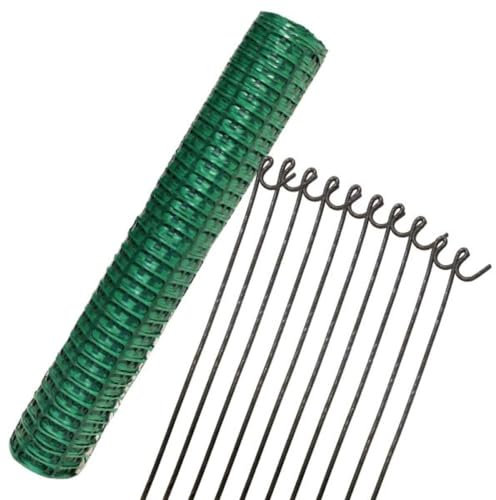 Suregreen Barrier Fencing Mesh and 10 Steel Pins | 1m x 50m | Green | 80g/m² | 4kg | Light Duty, High Density, Reusable, Recycled Plastic, Temporary Barrier Fencing