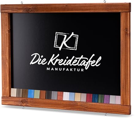 Rustikale Tafel Kreidetafel Wandtafel Küchentafel mit Holzrahmen zur Beschriftung mit Kreide im Landhausstil in verschiedenen Größen und Farben (Teak, 90x60cm)
