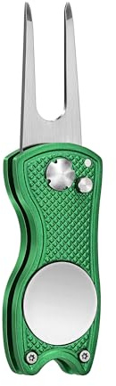 Mile High Life Ganzmetall Faltbares Golf Pitchgabel mit Pop-up Taste & Magnetkugel Markierung (Green Fish)
