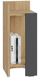 Hocuspicus | Elos Holz Nachttisch mit Versenkbarer Tür | Nachtschrank, Beistelltisch, Bett Tisch | 25 x 27 x 60 cm | Eiche - Anthrazit Grau | Linke Seite