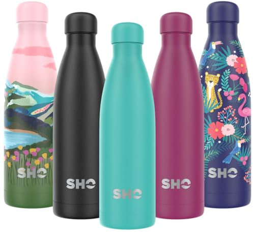 SHO Bottle - Perfekte Vakuumisolierte, Doppelwandige Trinkflasche + Wasserflasche - Aus Hochwertigem Edelstahl - 24 Std Kühlen & 12 Std Warmhalten - BPA frei (Aqua 2.0 - Powder Coated, 1000ml)
