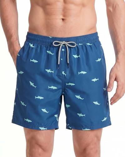 maamgic Badehose Herren Badeshorts Männer 18cm Innenlänge Badehosen Für Herren Schnelltrocknend Boardshorts Surfen Strandhose Mit Mesh-Futter | Weiche, gewaschene Baumwolle, Pull-on-Design, elastische Taille, 3 Taschen, Stretch-Stoff, entspannte Passform, lässig