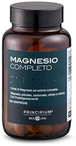 BIOS LINE Principium, 4 fonti di magnesio ad azione completa, Integratore anti stress, Senza glutine e lattosio (180 Compresse)