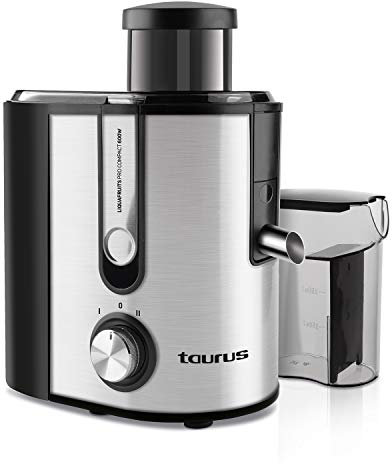 Taurus - Licuadora Eléctrica Liquafruits Pro Compact 600W | 2 Velocidades | Boca Ancha 65mm | Filtro Inox Extraíble | Compacta | Acero Inoxidable | Antigoteo | Jarra 350ml | Depósito 1.2L | Gris