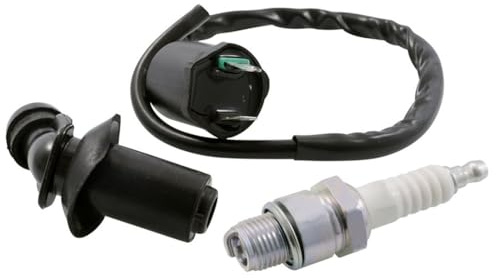 Zündspule 12V + Stecker + Kerze B7HS kompatibel mit Peugeot Speedfight 1/2 | Set mit Zündspule, Zündkabel, Zündkerzenstecker, 2-Pin-Version und B7HS Kurzgewinde; kompatibel mit Peugeot Vivacity, Buxy 50