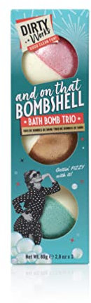 Dirty Works Trio Bath Bombs Gift Set – 3 Fizzing Bath Bombs with Essential Oils – Relaxing Aromatherapy Soak – Fun, Colorful & Moisturizing – Perfect Pampering Gift for Women & Teens