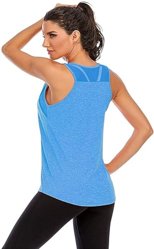 Nekosi Damen Yoga Tanktops Ärmelloses Sportshirt Kleidung Mesh Zurück Fitness Laufen Shirt Sport Oberteile Blau XL