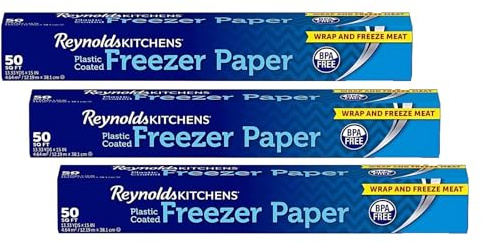 Reynolds Lot de 3 rouleaux de papier de congélation revêtu de plastique pour cuisine | Lutte contre les brûlures au congélateur avec du papier Reynolds | Parfait pour les arts et l'artisanat et les