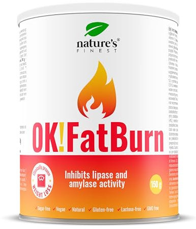 Nature's Finest by Nutrisslim OK!FatBurn mit ID-alG™ & L-Carnitin - Effektiver Kohlenhydratblocker & Fettverbrenner für Gewichtsmanagement - Mit L-Tyrosin & Vitamin C - 150 g fur 15 tage - Vegan
