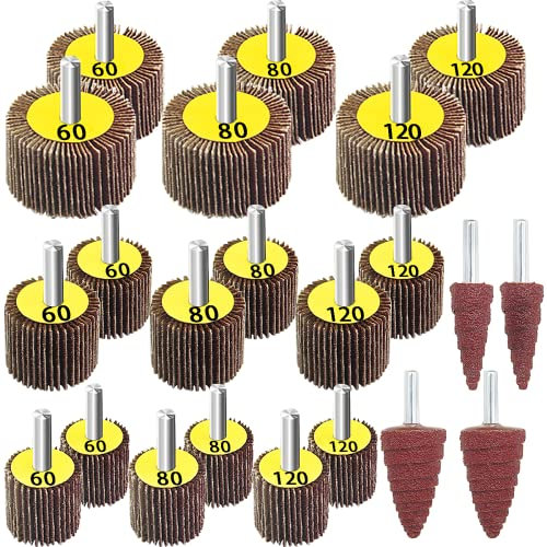 FEIHU 22 Stück Lamellenschleifer,Schleifköpfe,Fächerschleifer set.Polierscheibe 3verschiedene Größen Durchmesser 25, 30, 40 mm(Körnung 60,80,120) für schleifaufsatz akkuschrauber holz,metall