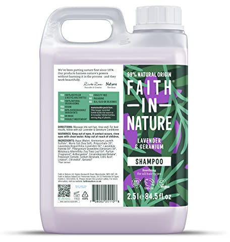 Faith In Nature Natural Lavender & Geranium Shampoo, Balancing for Normal Hair & Scalp, Vegan & Cruelty Free, No SLS, Silcones or Parabens, 2.5L Refill