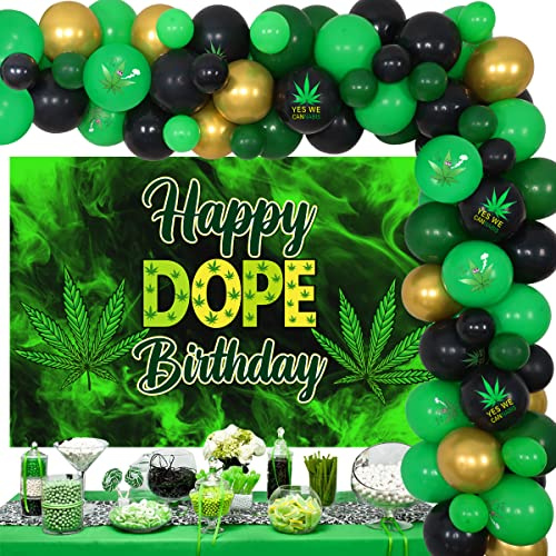 Sursurprise Weed Birthday Party Dekorationen für Erwachsene, Marihuana Ballon Girlande Bogen Kit mit Happy Dope Birthday Hintergrund für Männer oder Frauen 420 Pot Leaf Bday Party Supplies