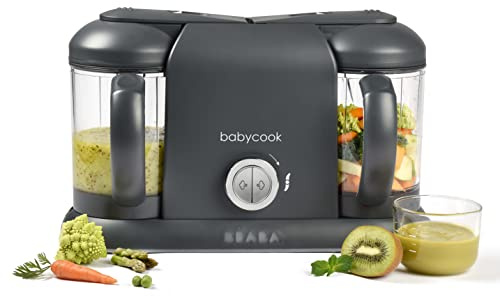 Béaba Babycook Duo Matberedare 4-i-1 mixer snabbånga 15 min diversifiering mat små krukor baby hus XXL innehåll 2200 ml mörkgrå