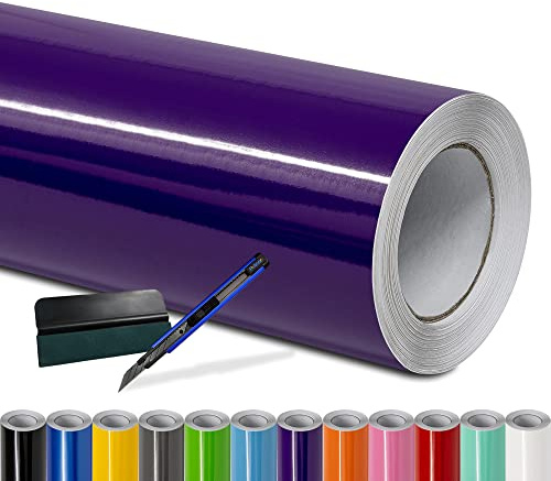 Folindo Autofolie Lila Glanz (6,5€/m²) - 11 x 1,52 m - Selbstklebende Auto Lackschutzfolie mit Luftkanal Technik – Blasenfreie Auto Folierung inkl. Rakel & Cutter – Car Wrapping Folie