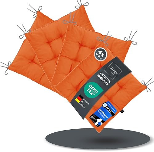 LILENO HOME 4er Set Stuhlkissen 06 Orange (40x40x6 cm) - Sitzkissen für | Garten, Küche oder Esszimmer - UV-beständige indoor u. outdoor Stuhlauflage als Stuhl-Kissen (Linda FUM)