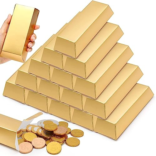 25 Stück GefäLschte Goldbarren Goldene Geschenkbox，Goldbarren SüßIgkeiten Boxen，FüR Geburtstag Weihnachten Pirate Party ZubehöR Mitgebsel.
