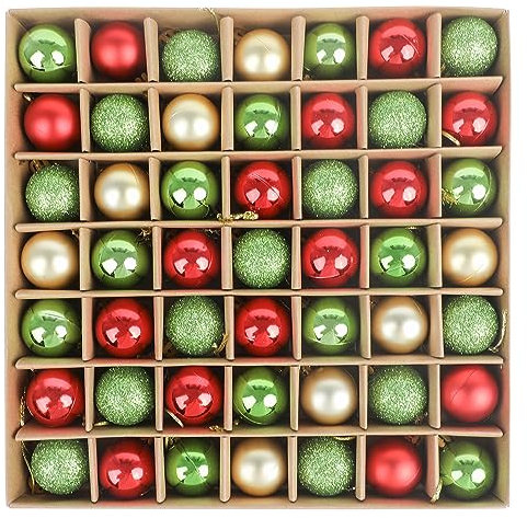 VEYLIN Mini Glitter Christmas Baubles, 49pcs 3cm for Tree Decoration (Red and Green)