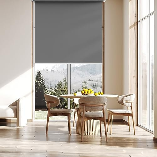 Rollo Thermorollo 90 x 120 cm, Sichtschutz und Sonnenschutz Blickdicht, Thermo Dachfenster Rollo, inklusive Montagematerial, für Fenster und Tür, Dunkelgrau