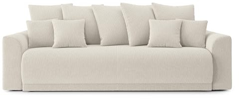 BAÏTA Canapé Droit Convertible Nova 3 Places en Velours côtelé Beige