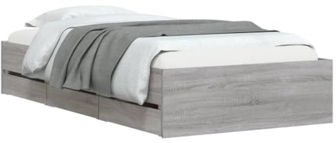 vidaXL Bettgestell, Bettrahmen mit Lattenrost, Bett Gästebett mit Schubladen, Einzelbett Schlafzimmerbett Schlafzimmermöbel, Grau Sonoma 75x190cm Holzwerkstoff