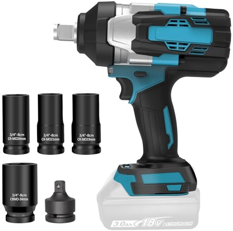 Llave de Impacto Inalámbrica 2000N.m para Makita 18v - Eléctrica 3/4 Pulgada Sin Escobillas, Alto Par de Apriete, 4.0Ah Baterías