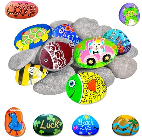 25 Stück Steine zum Bemalen,Natürliche Flusssteine,Glatte Kieselsteine zum Bemalen,Strand Kiesel,Garten Kieselsteine,Dekosteine Naturstein für Bunte Malerei,Dekoration Blumentöpfen und Aquarien