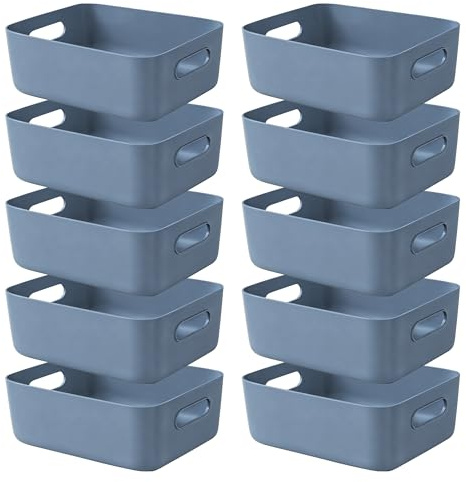 LYLIDIA Aufbewahrungsbox Kunststoff Klein 10 Stück 25x16x10 cm Aufbewahrungskorb Korb Küche Blau Aufbewahrung Plastik Kisten Körbe für Badezimmer Schrank Regal Organizer Boxen