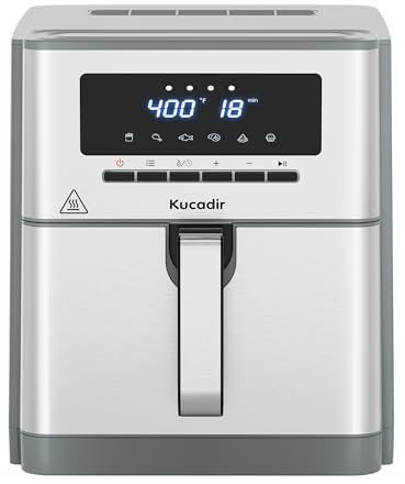 Freidora de aire de 10 cuartos de galón, freidora de aire grande para familias, 6 funciones de cocción, controles de temperatura de 450 °F en incrementos de 5°, cesta antiadherente recubierta de