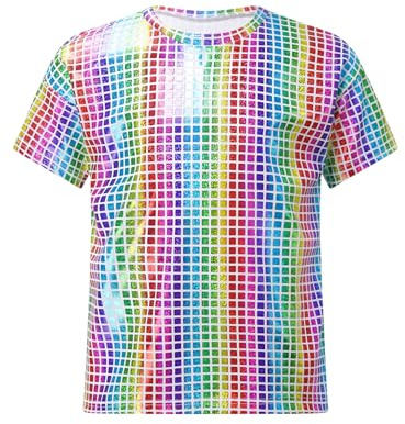 Jugaoge Kids Boys Girls Sparkly Sequin Dance Tops Round Neck Short Sleeve T-Shirts Stage Performance Dancewear Colorful 9-10 Years