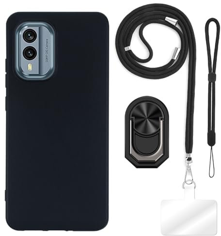 TPU Handyhülle Set mit Handschlaufe, Umhängeband und Ringhalter Kompatibel mit Nokia X30, Stoßfest, Schlank, Verstellbar, Freihändig, Robust