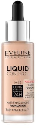 Eveline Cosmetics Liquid Control Make-up flüssig, mattierend, 24h langanhaltende Formel, Babyhaut-Effekt