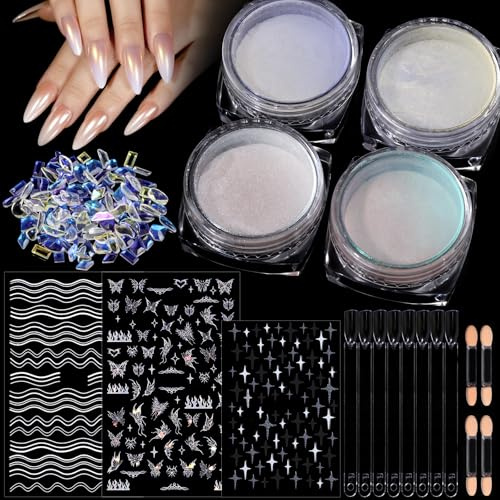Teenitor Chrome Pearl White Mermaid Powder Art Stickers
