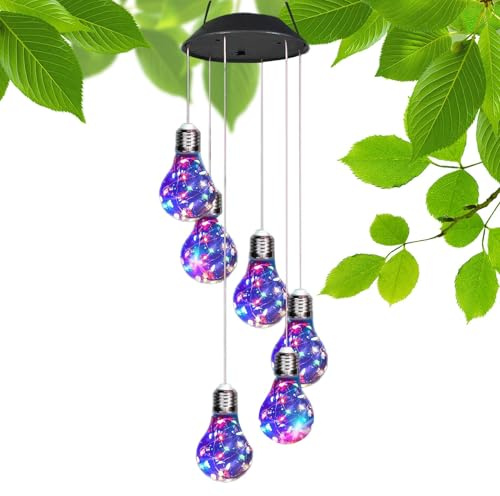 Carillon éolien solaire à LED - Carillon éolien lumineux pour jardin, 7 couleurs - Forme de bouteille à souhaits changeant de couleur - Lumières LED étanches pour décoration de maison et de jardin