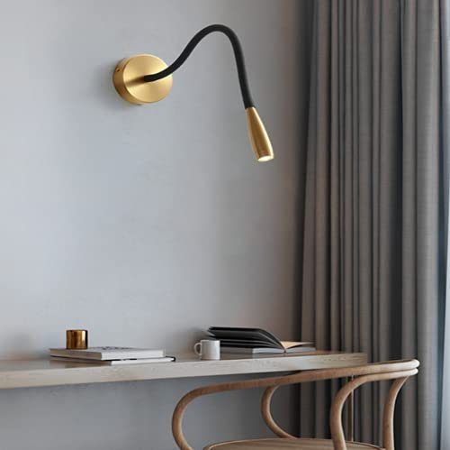 SSNCcNC LED Kupfer Wandlampe 3W Leselampe Nachtbeleuchtung Moderne Bett Leselicht Wandleuchte Schwanenhals Lampe Wandlicht Bettlampe Schlafzimmer Wohnzimmer Hotel Warmes Licht 3000K