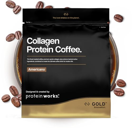 Protein Works | Kollagen Protein Kaffee - Gold, Americano, 475g | Rinderkollagenpulver, Brasilianischer Kaffee mit hydrolysiertem Kollagen & Vitamin C, Kollagenpeptide Typ I & 3, 19 Portionen
