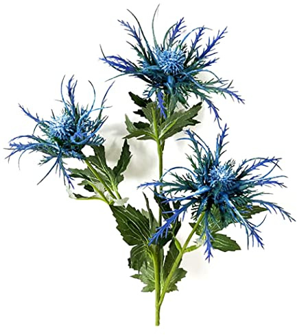 Artificial Eryngium Thistles Bunch Simulation Flowers Plants 3-Fork for Home Decor Centerpieces Light Blue 1PC, Home Accessories