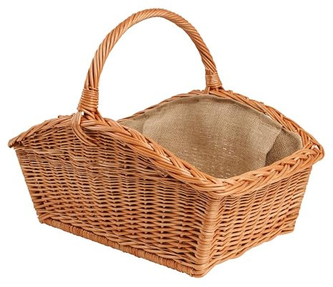BOGATECO Panier à bois de chauffage rectangulaire en osier avec anse - 60 x 40 x 28 cm - Tissé à la main - Panier à bois de chauffage doublé de jute