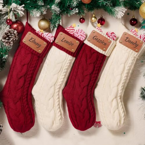 HOBULL Weihnachtsstrumpf Personalisiert Nikolausstrumpf mit Namen, 46cm Großer Gestrickt Weihnachtssocken Kamin zum Aufhängen für Familie, Kinder, Weihnachtsdekoration