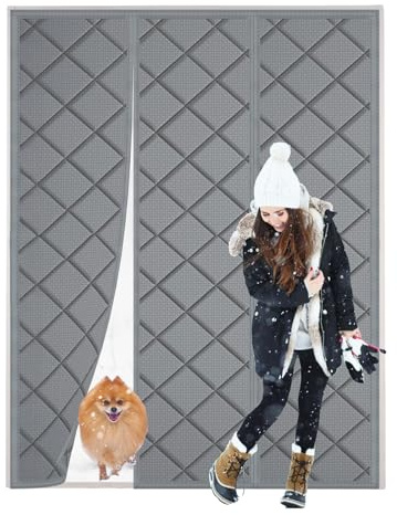 AXFZZRS Magnetic Thermal Insulated Door Curtain Cover to Keep Warm, Grey Thermal Door Curtain, Windproof Soundproofing Front Door Curtain, for Winter/Patio/Sliding Glass Doors, 120x180cm