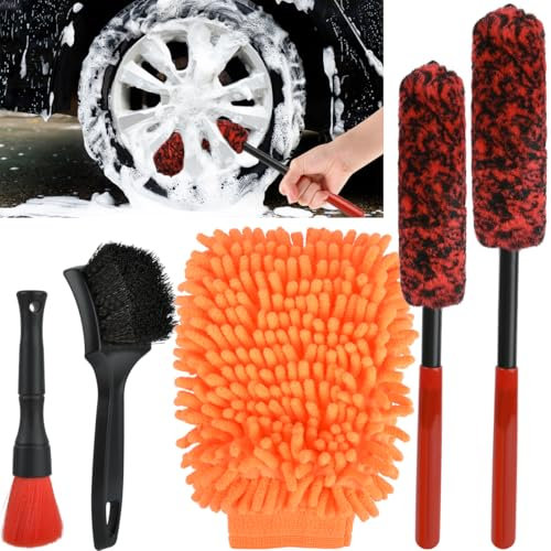 OctBird Kit 5 Cepillos Limpieza Coche, Set Detallado de Coche, Car Cleaning Brushes Cepillo Rejilla Coche el Salpicadero, Llantas, Asientos, Rejillas (Interior/Exterior, Lavable, Todos Vehículos)