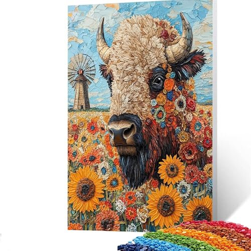 5d Diamond Painting Ochse, DIY Set Erwachsene Full Dril Windmühle Diamant Painting Bilder, Malen Nach Zahlen 35 x 50 cm Bastelset Kinder Ab 6 Jahre Crystal art leinwand zum Bemalen für Wand Deko GYL71