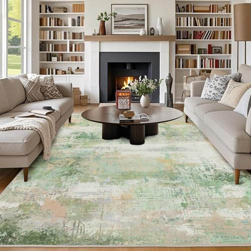 Chicnix Teppich Wohnzimmer, Großer Teppich 160x230 Waschbar Kurzflor rutschfest Weich, Moderner Abstraktem Muster Teppiche für Schlafzimmer Kinderzimmer Büro Esszimmer, Grün Gelb