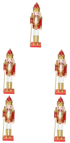 PartyKindom 5pezzi Decorazione Natalizia Legno Soldato Nutcracker Con Sequins Rossi Accessorio Per Feste e Addobbi Di Natale Per Casa e Ufficio