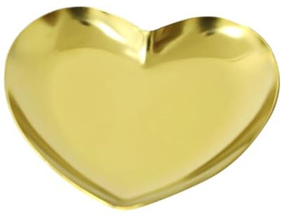 CGUOHU Vassoio Portaoggetti Vassoio Decorativo a Forma di Cuore in Acciaio Inossidabile, Piatto for Gioielli, cosmetico, Rossetto, Piatti, Piccolo Contenitore Piattino Porta Gioielli(Gold)