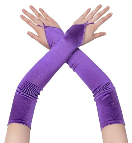 JIHUOO 50cm Fingerlose Lange Handschuhe Ellenbogen Länge Satin Handschuhe 1920er Oper Party Handschuhe Halloween Cosplay Handschuhe Elegant Tanz Formale Handschuhe für Frauen Mädchen