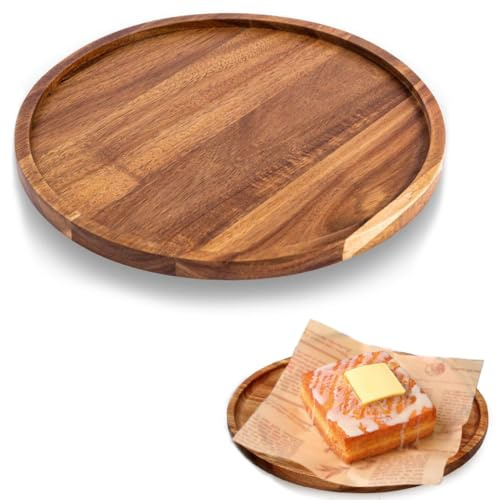 Zasvec Holzteller Rund Serviertablett aus Holz Holztablett Flacher Platzteller aus holz Tablett Küchentablett Holzgeschirr zum Dekorieren Teller für Küche, Dekoratives, zum Servieren