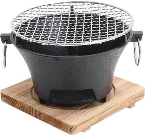 Barbecue à charbon de bois portable en fonte – Réchaud rond multifonction pour le camping, les pique-niques et la cuisine en plein air – Idéal pour les amateurs de barbecue au charbon de bois
