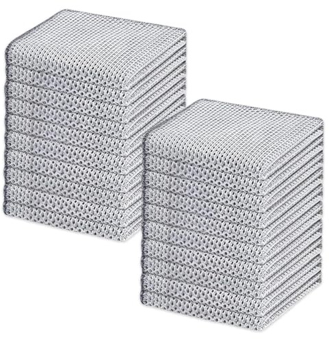 JEYORZY 20 Pièces Chiffon de Nettoyage en Métal,Lavette Cuisine en Fibres Métalliques,Anti-Rayures, Chiffons à Vaisselle,en Fil Réutilisables,pour Taches Tenaces(Double Couche)